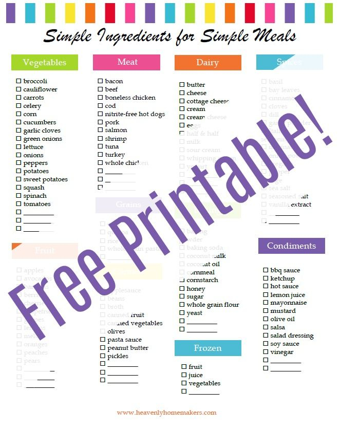 Free Simple Ingredients For Simple Meals Printable 