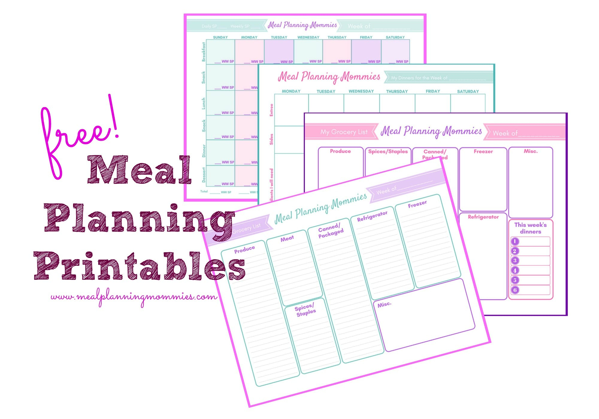 FREE Updated Printable Meal Planning Pages Grocery Lists 