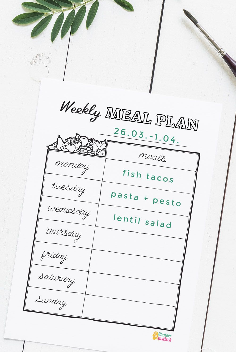 Free Weekly Meal Planner Printable For Your BuJo 