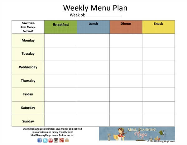 FREE Weekly Menu Plan Grid Printable 