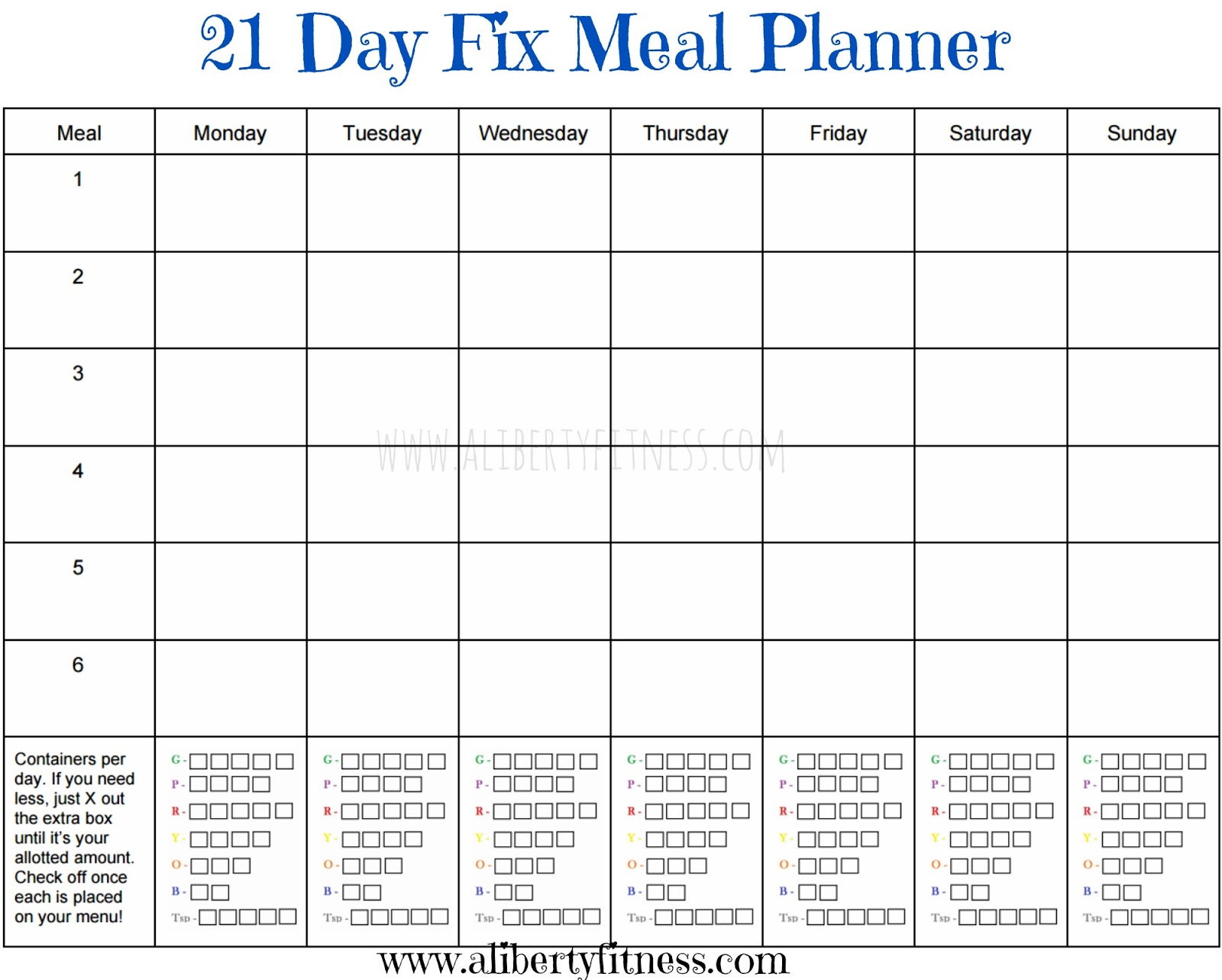 Grace Grit 21 Day Fix Meal Planner And Grocery List