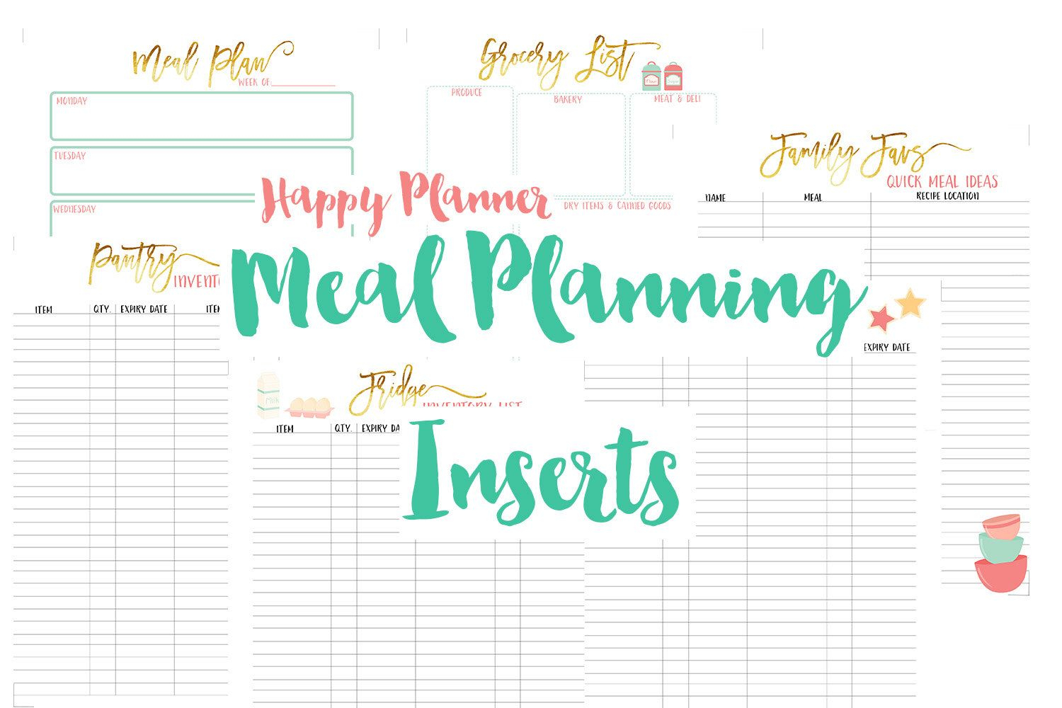 Happy Planner Meal Planning Printable Planner Inserts PDF 