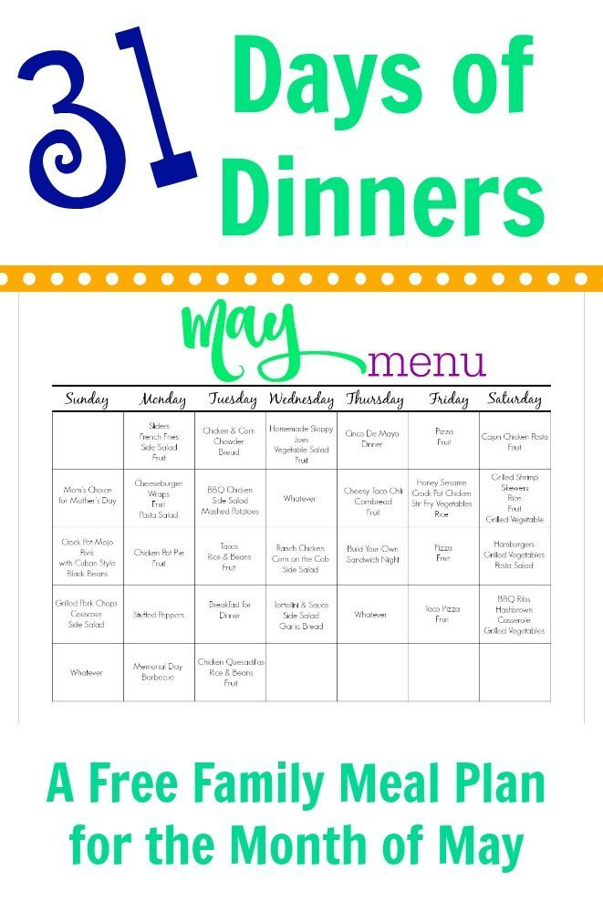 May Meal Plan For Families Free Printable The