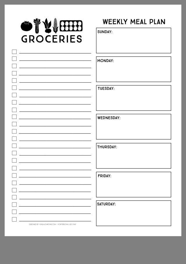 Meal Plan Grocery List Free Printable Meal Planner 