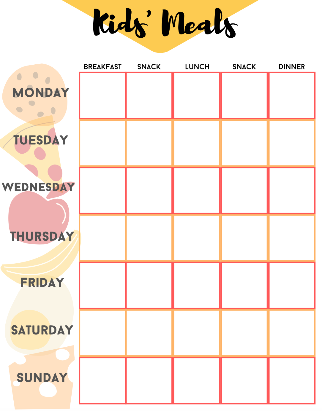 Meal Planner Printable For Kids