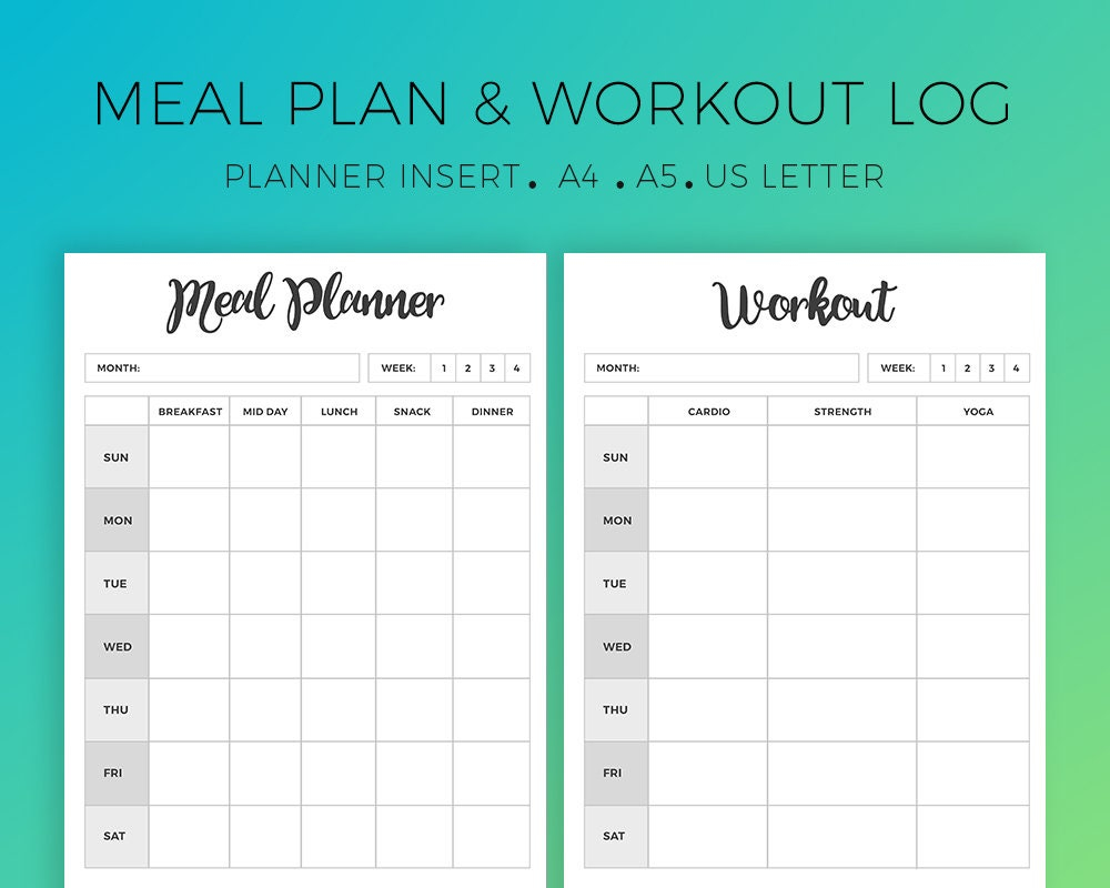 Meal Planner Workout Planner Weekly Meal Plan Weekly Etsy