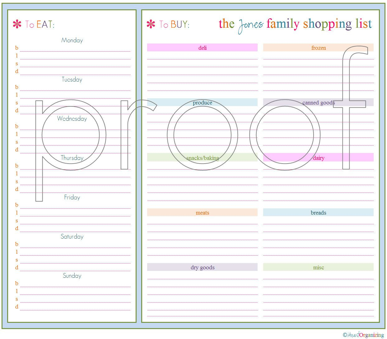 Personalized Meal Planning And Shopping List Printable