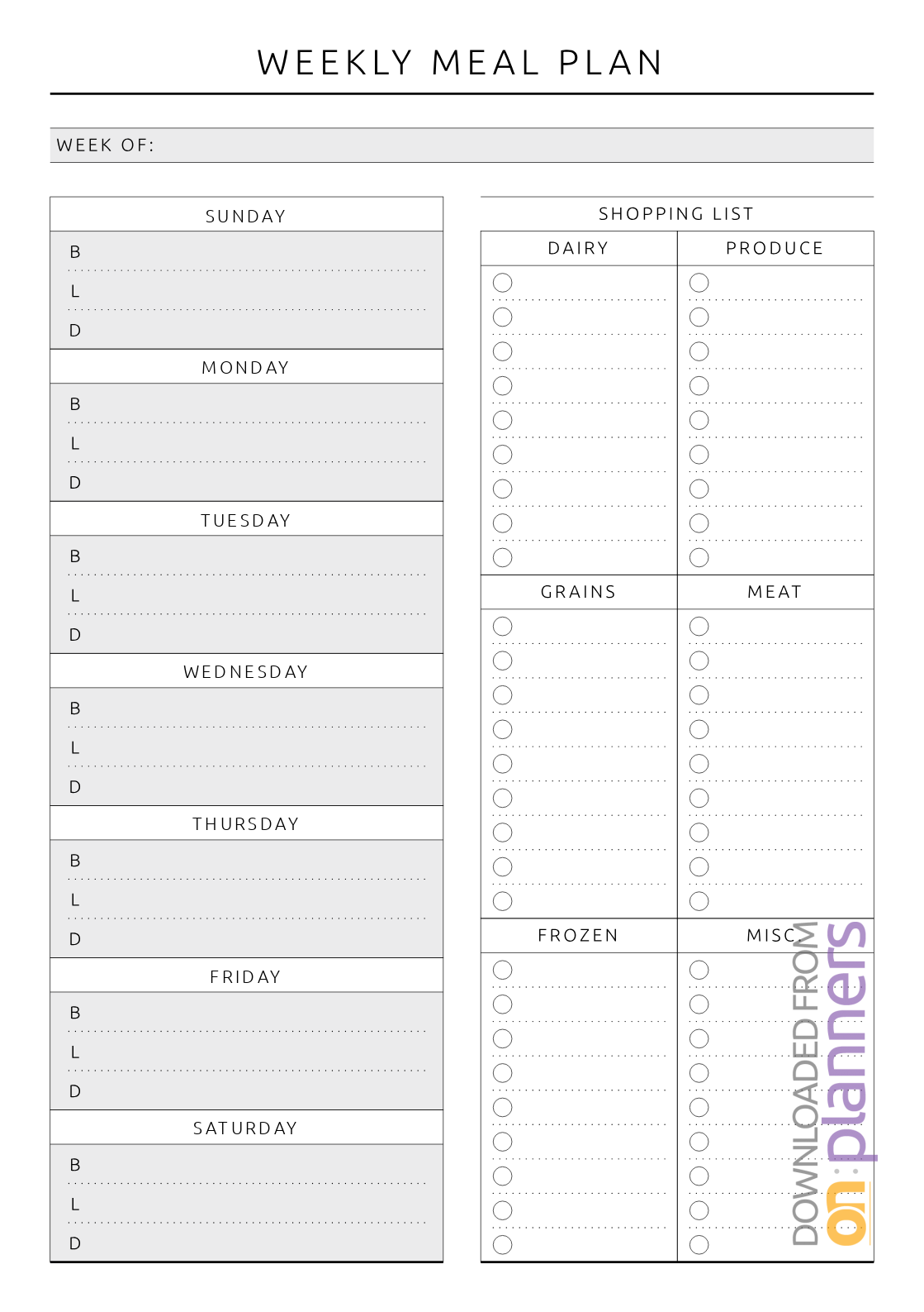 Printable Week Meal Planner With Shopping List In Original 