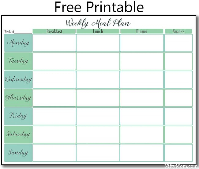 Printable Weekly Meal Plan Weekly Meal Planner Template 