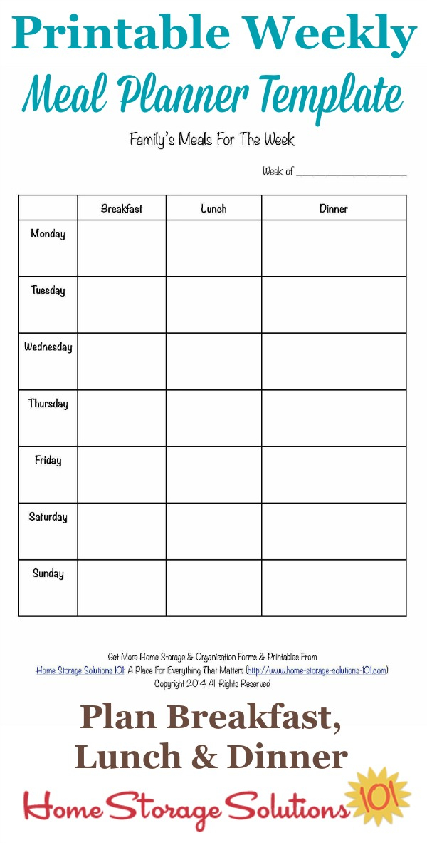 Printable Weekly Meal Planner Template