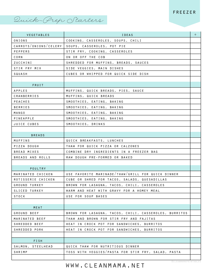 Quick Prep Meal Starters For The Freezer FREE PRINTABLE