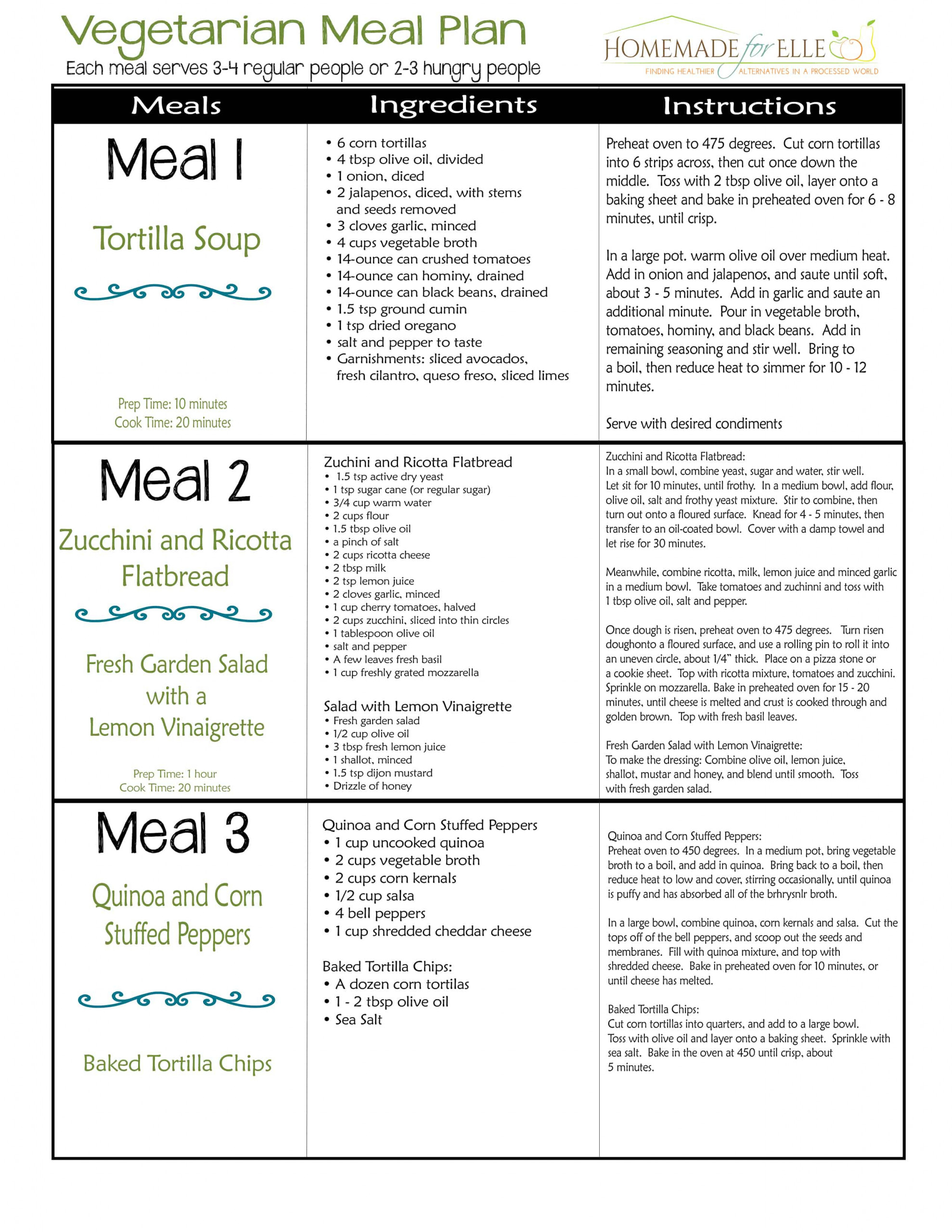 Vegetarian meal plan page 1 Homemade For Elle
