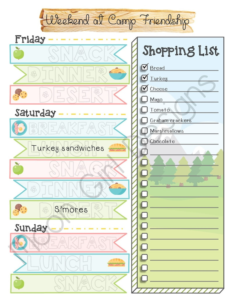 Weekend Trip Meal Planner Girl Scouts Family Editable Etsy