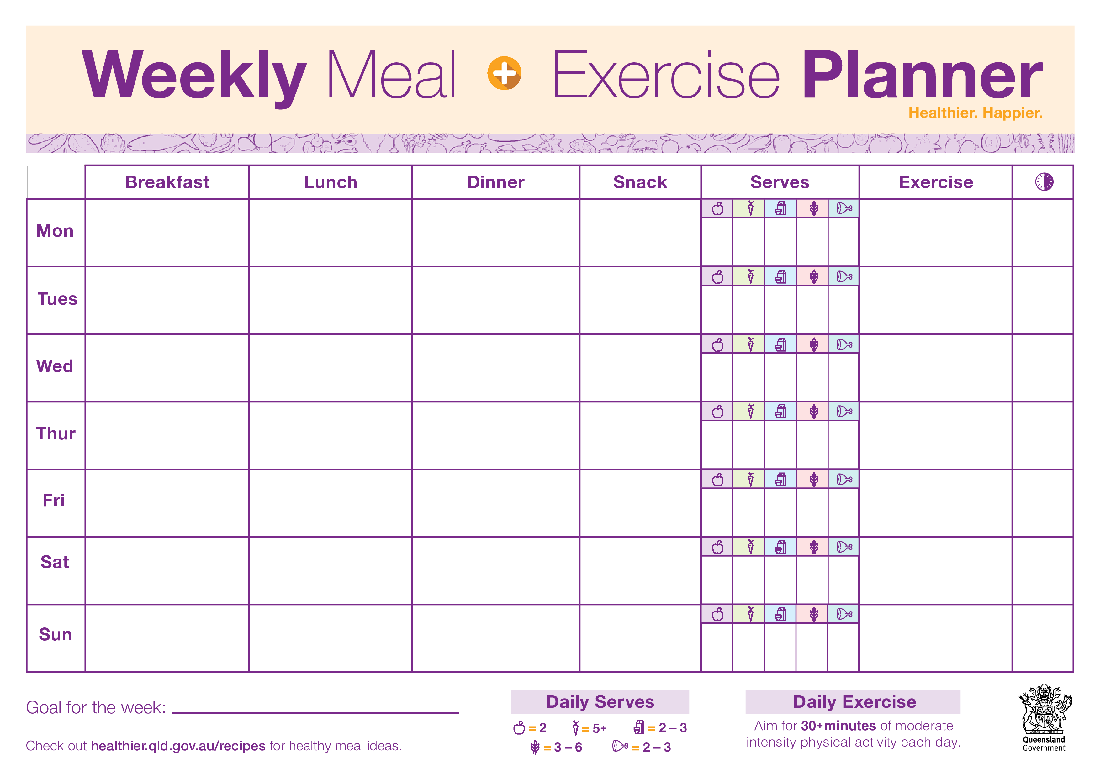 Weekly Meal Exercise Planner Templates At 
