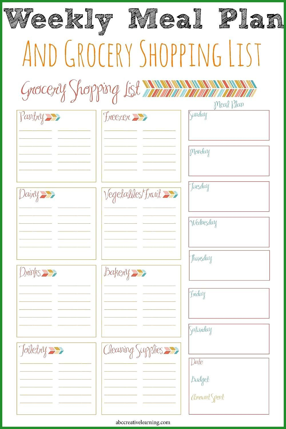 Weekly Meal Planner And Grocery Shopping List A Free 