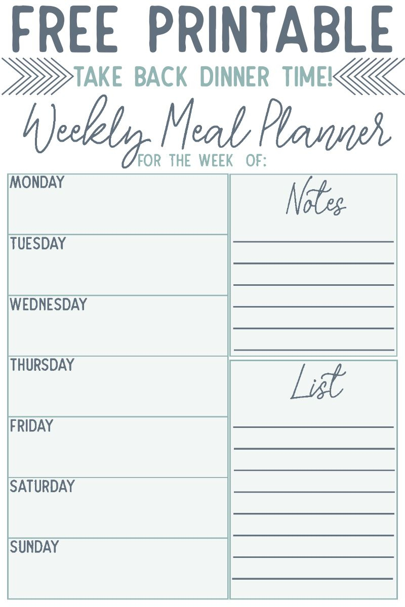 Weekly Meal Planner Printable With Images Weekly Meal 