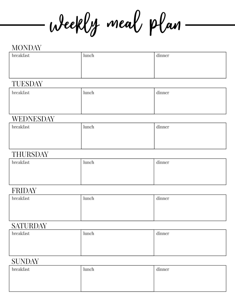 Weekly Meal Plans Blank Amazing Plan Template Templates 