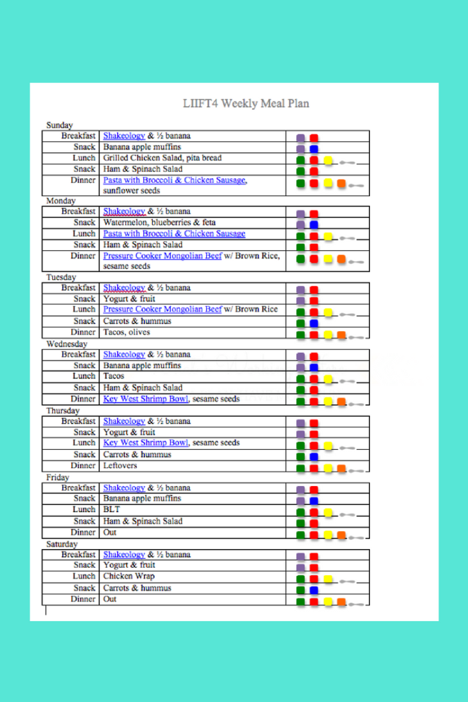 Weekly Menu 7 22 18 LIIFT4 Meal Plan A What s Working Here