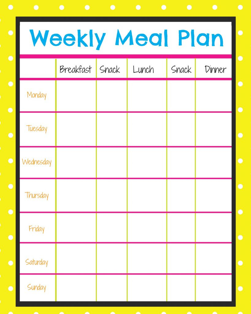 Weekly Menu Planner More Excellent Me