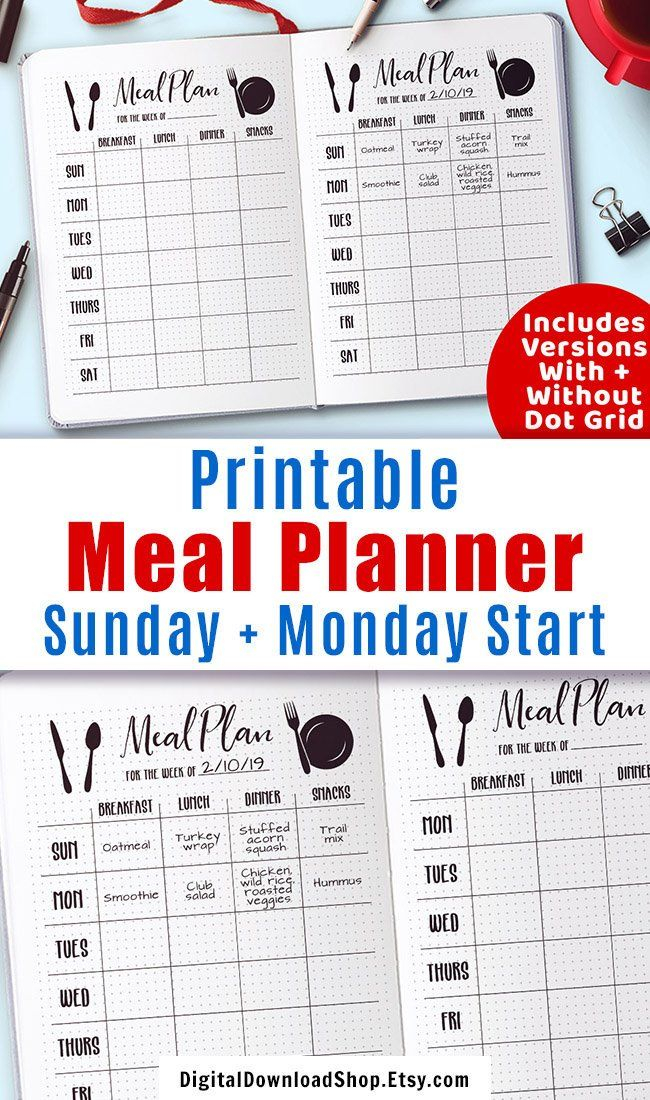 Weekly Menu Planner Printable Bullet Journal Weekly Meal 