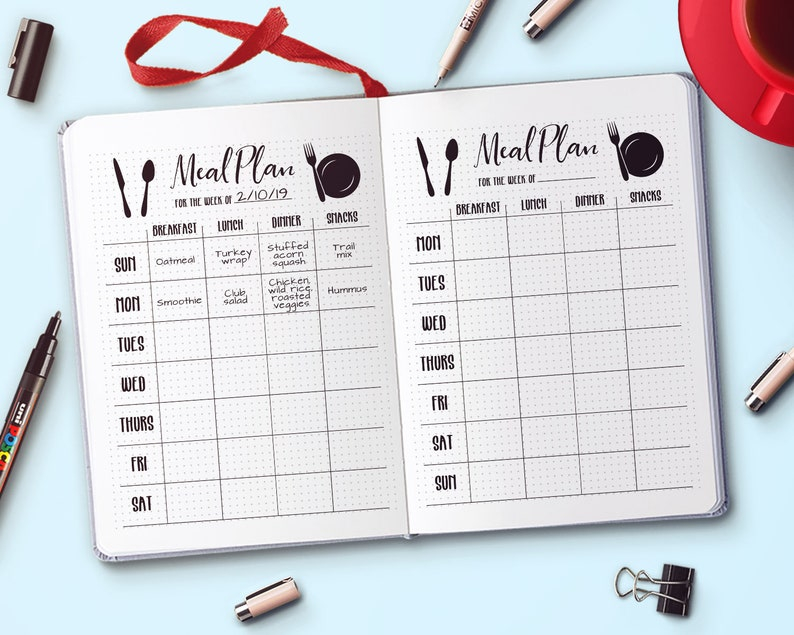 Weekly Menu Planner Printable Bullet Journal Weekly Meal 