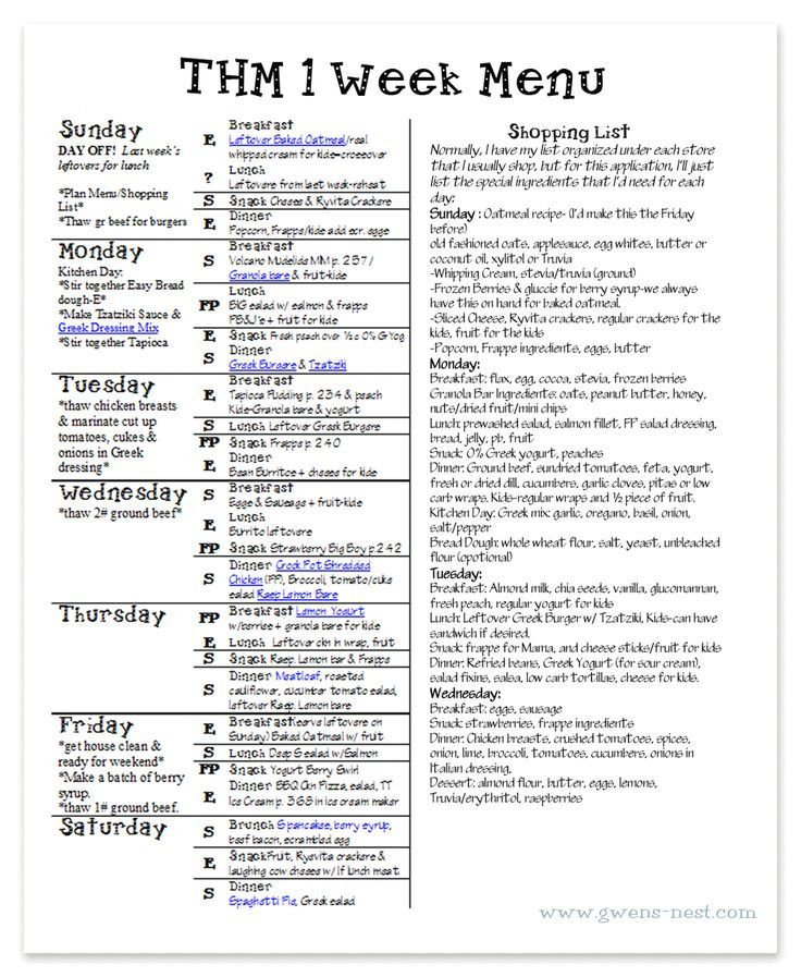 Weekly Menu Planning Gwen s Nest Trim Healthy Mama 