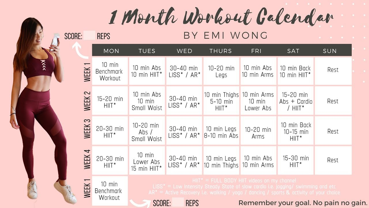 1 MONTH WORKOUT CALENDAR TO LOSE WEIGHT AND GET FIT 10 