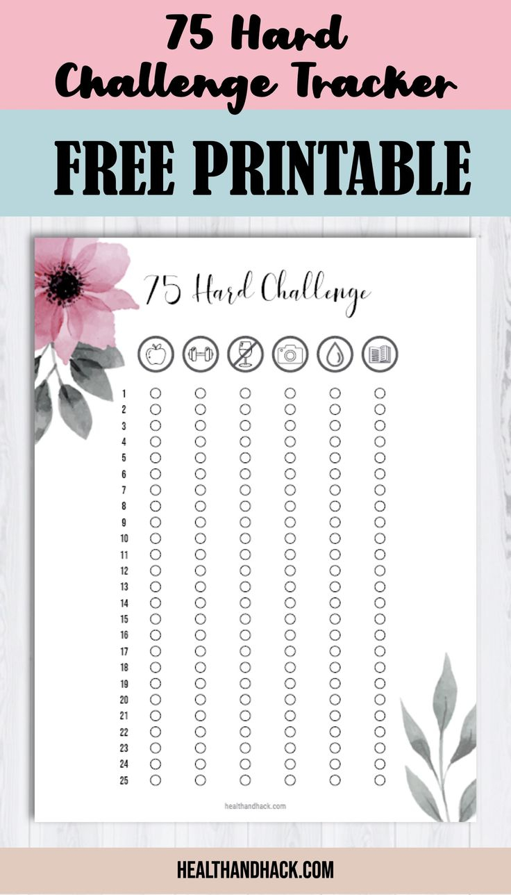 FREE PRINTABLE 75 Day Hard Challenge Tracker Fitness 