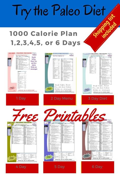 Printable 1000 Calorie Paleo Diet For 6 Days Or Less 