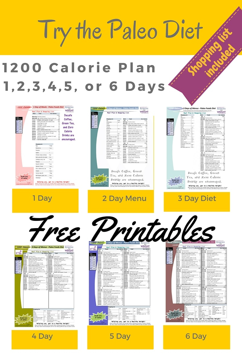 Printable 1200 Calorie Paleo Diet For 6 Days Plus Grocery List
