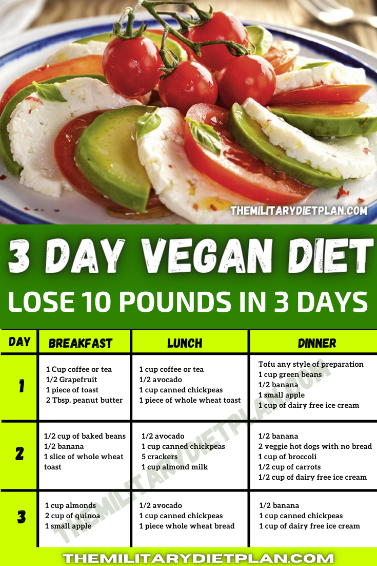 3 Day Military Diet For Vegetarians Vegans Vegan Diet