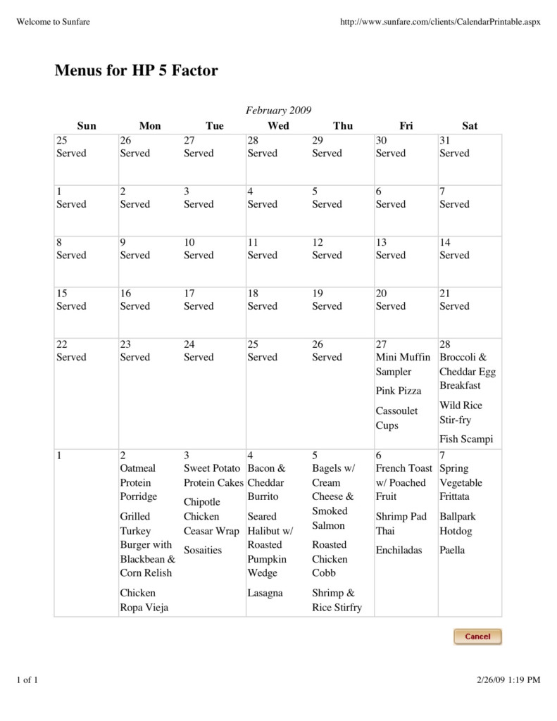 5 Factor Diet Plan Sample PrintableDietPlan
