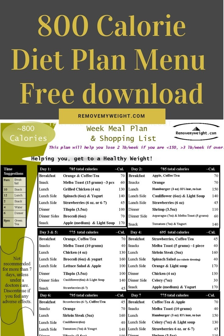 800 Calorie Diet Plan Menu PDF Free Download