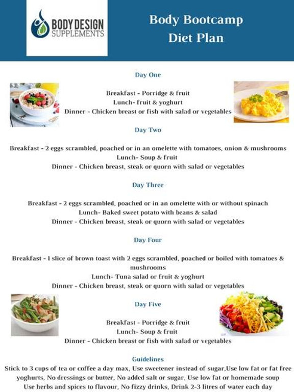 Boot Camp Diet Plan Leaflet Bodydesignltd