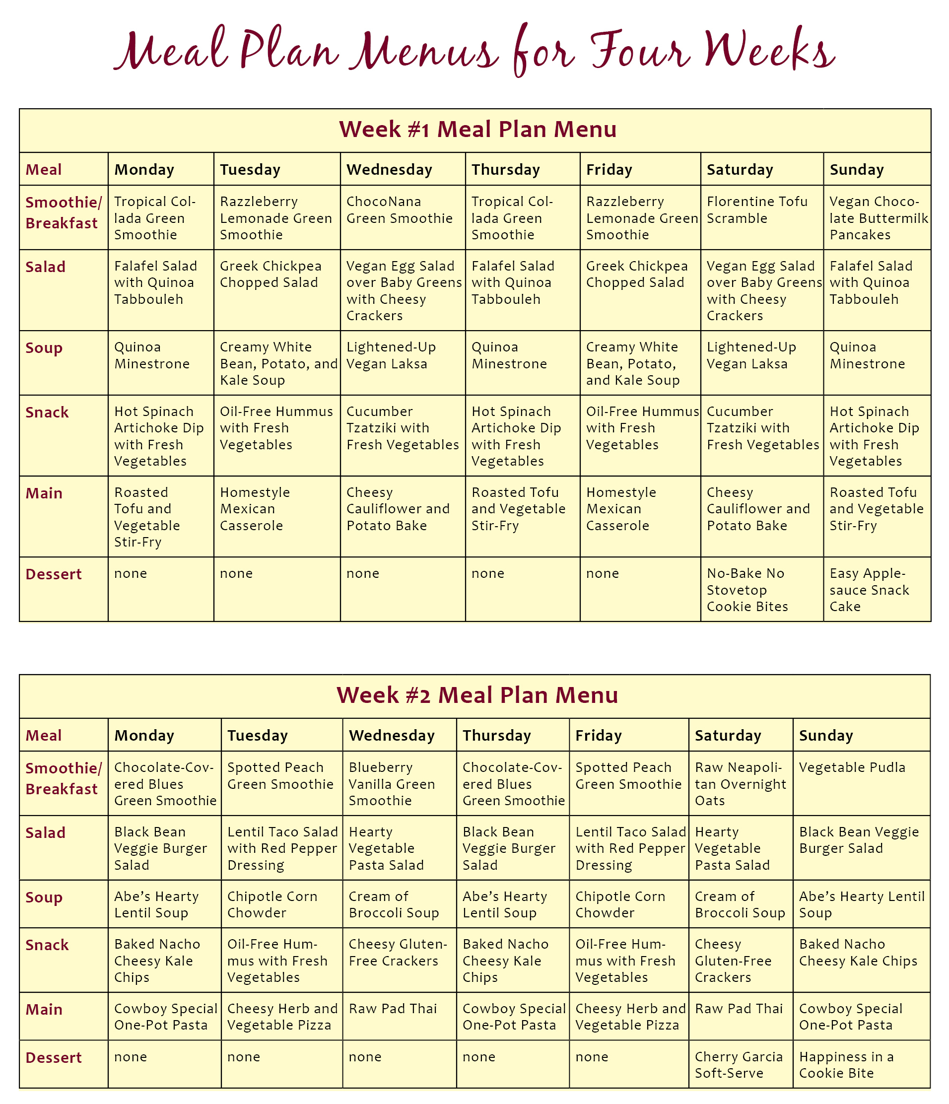 Download The Abundance Diet Meal Plan Menus Here Vegan 