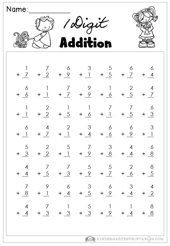 1 Digit Addition Worksheets Math Addition Worksheets Addition