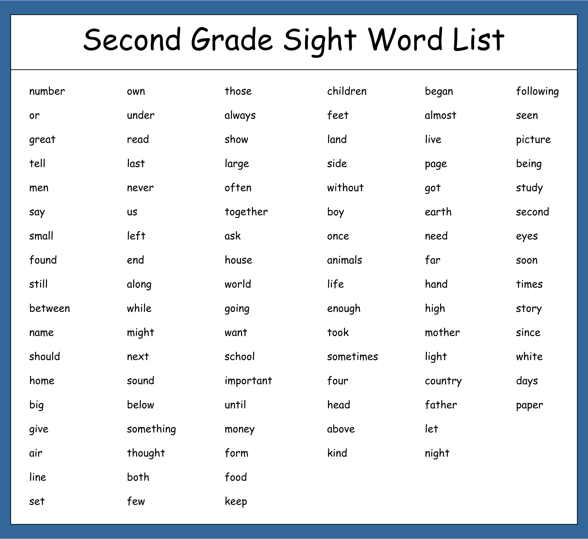 10 Best Second Grade Sight Words Printable Printablee