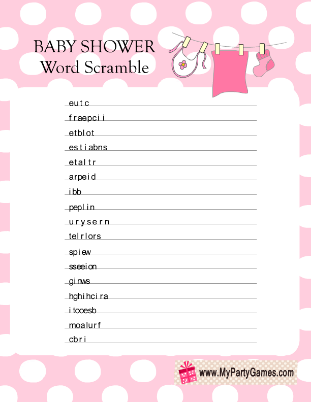 13 Free Printable Baby Shower Word Scramble Game Puzzles