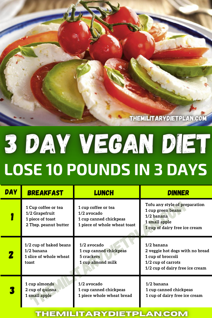 3 Day Military Diet For Vegetarians Vegans Vegan Diet Plan 