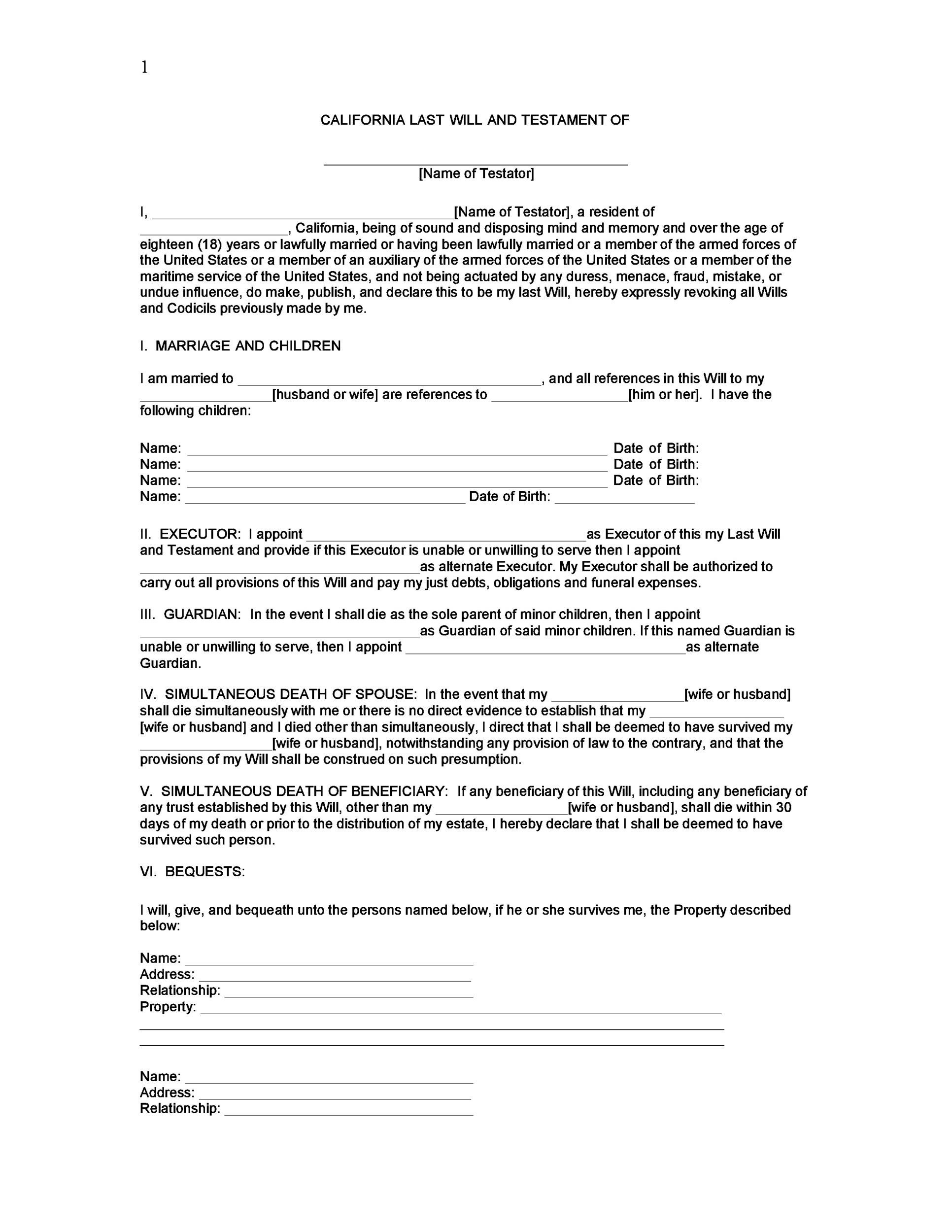 39 Last Will And Testament Forms Templates TemplateLab