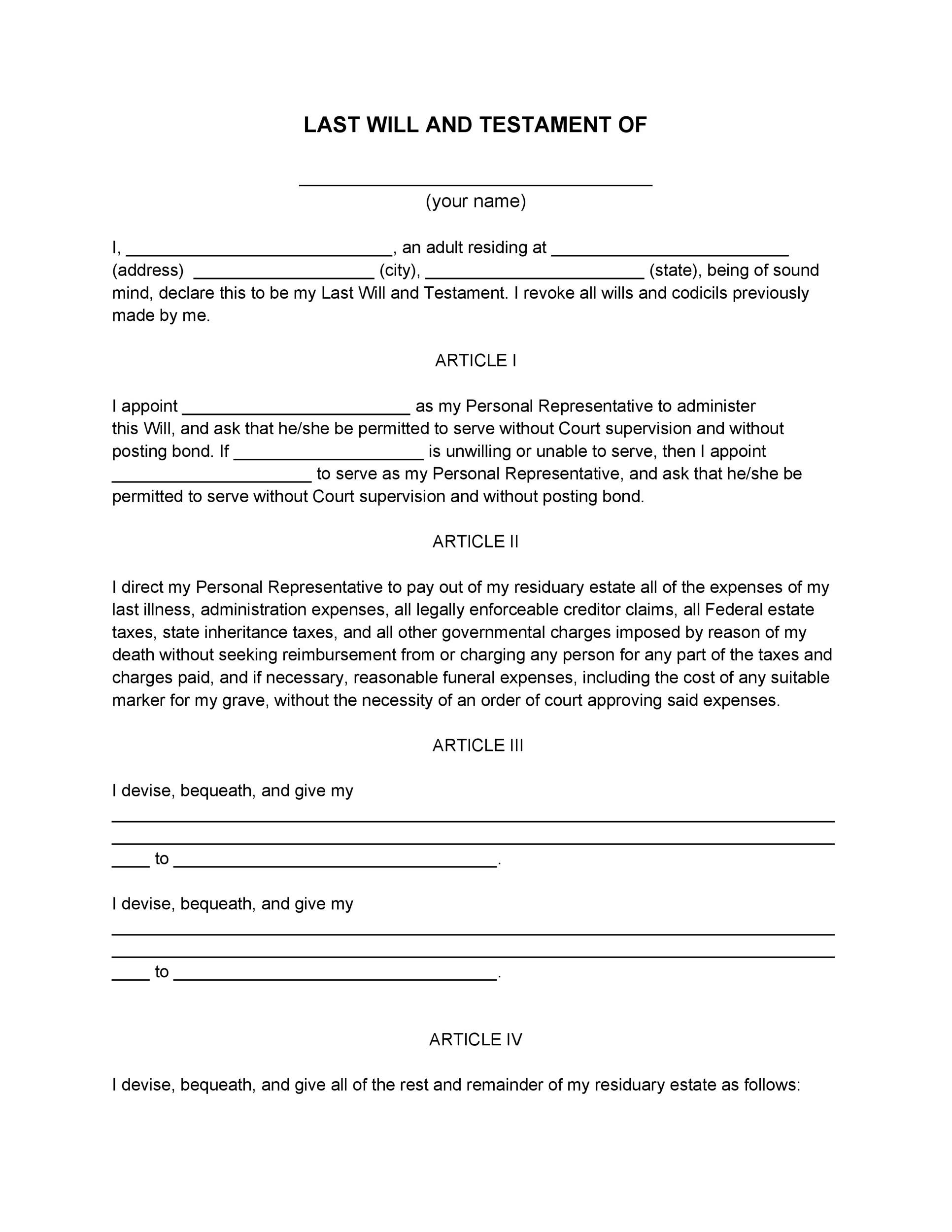 39 Last Will And Testament Forms Templates TemplateLab