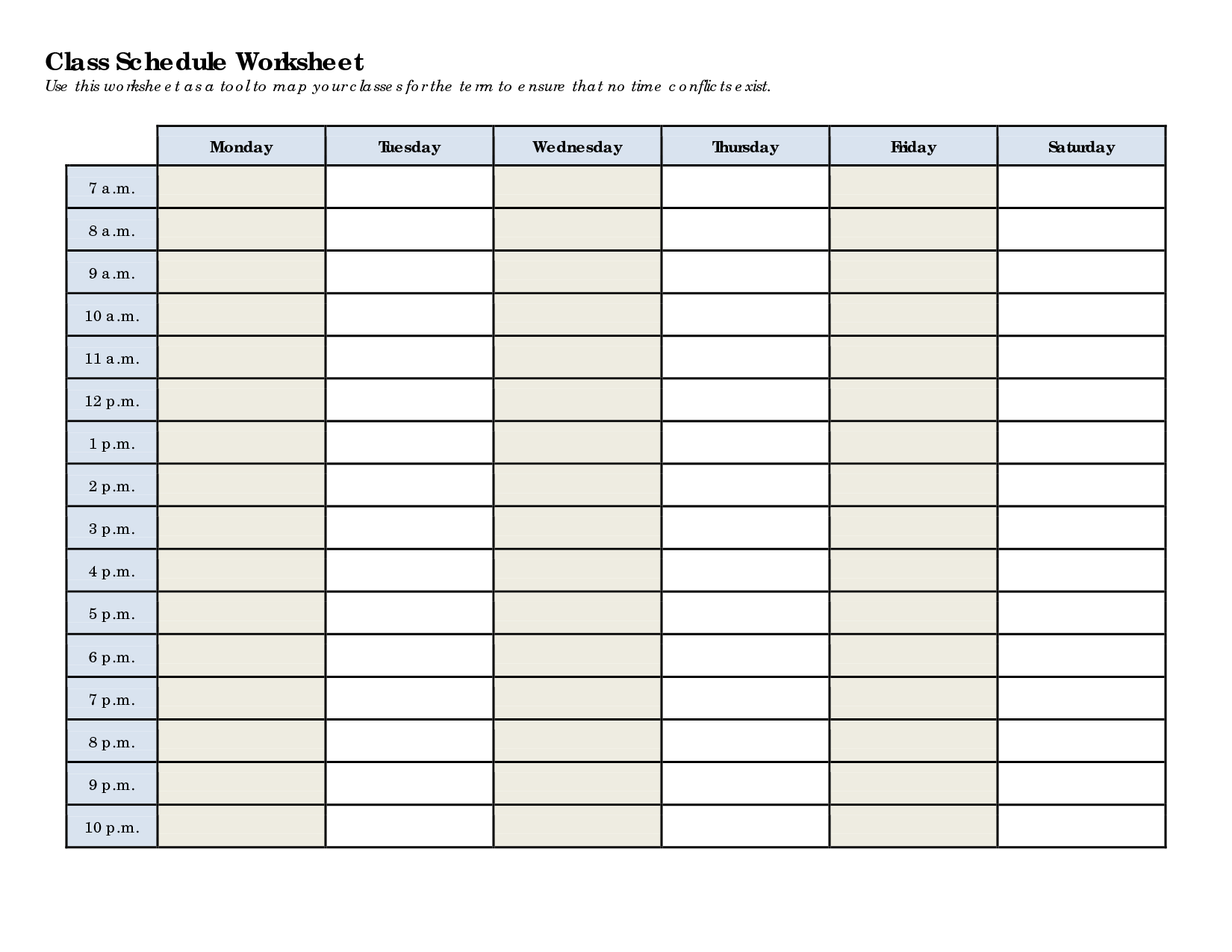 5 Best Printable Blank Class Schedule Printablee