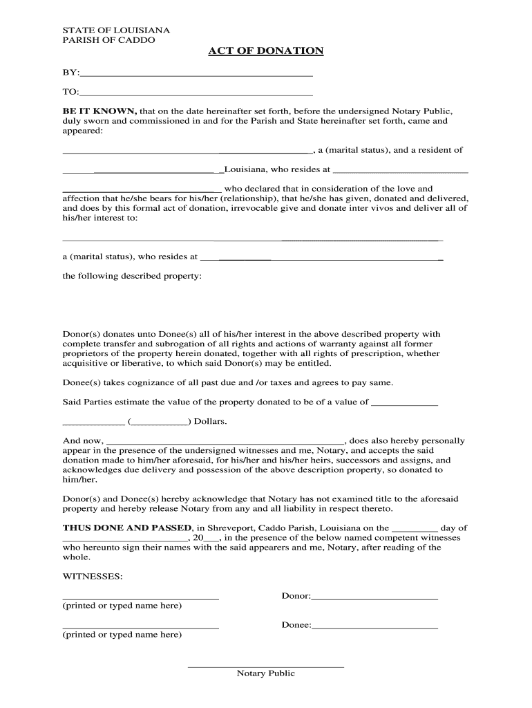 Act Of Donation Of Land In Louisiana Fill Online Printable Fillable 