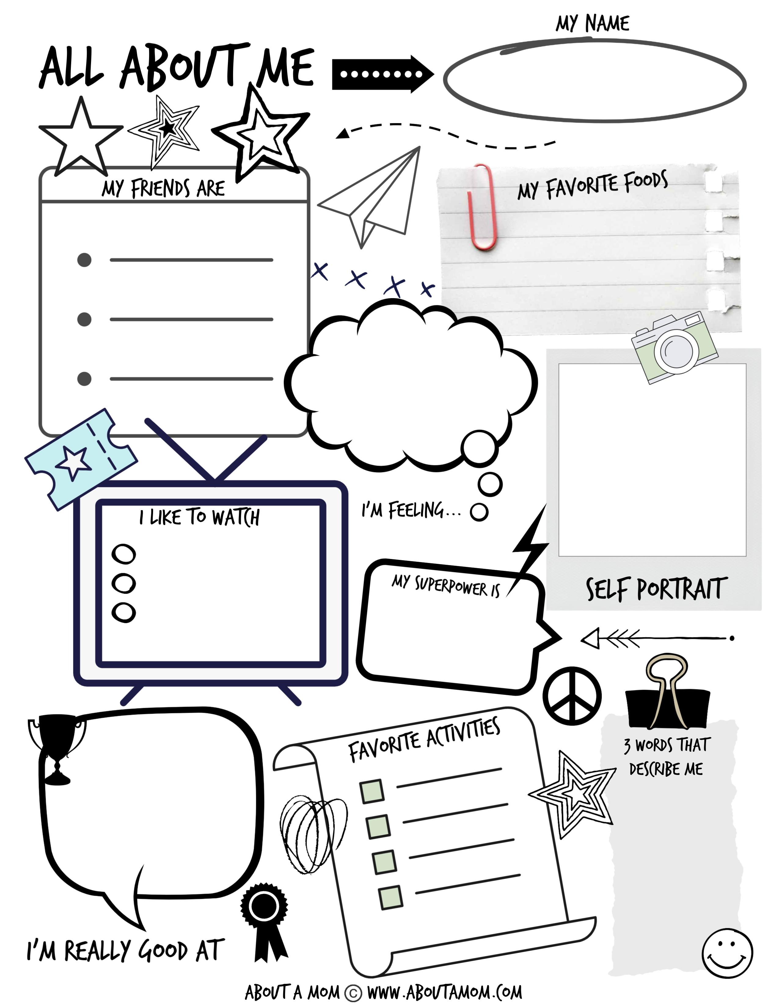 All About Me Printable Activity Page For Kids About A Mom