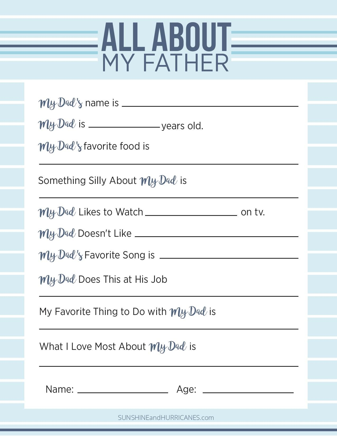 All About My Dad A Printable Father s Day Questionnaire