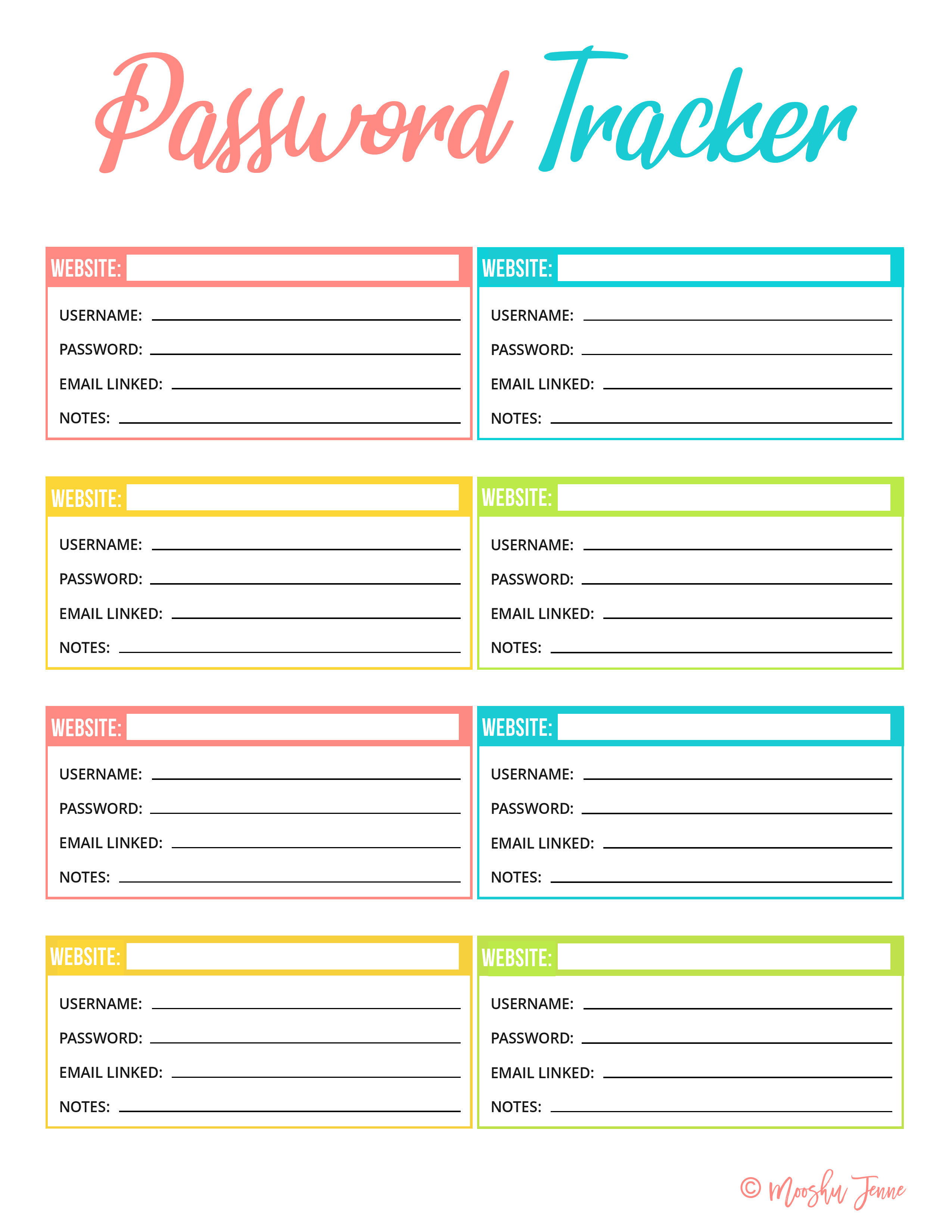 Back To School Password Tracker Password Tracker Password Printable 