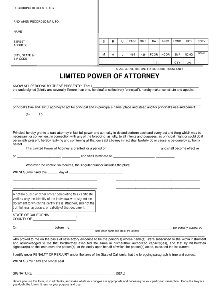 California Power Of Attorney Form Free Templates In PDF Word Excel 