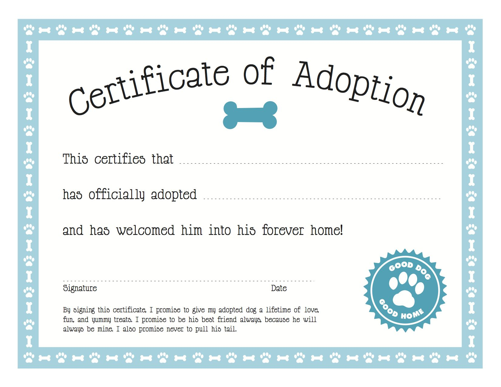 Certificate Of Pet Adoption Adoption Certificate Adoption Pet Adoption