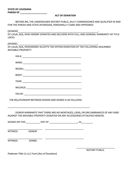 Fillable Act Of Donation State Of Louisiana Printable Pdf Download