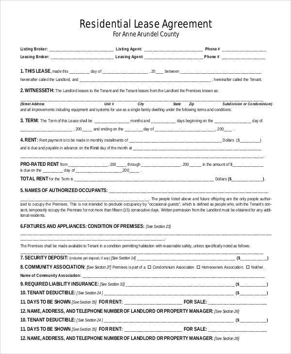 FREE 11 Sample Residential Lease Agreement Templates In PDF MS Word 